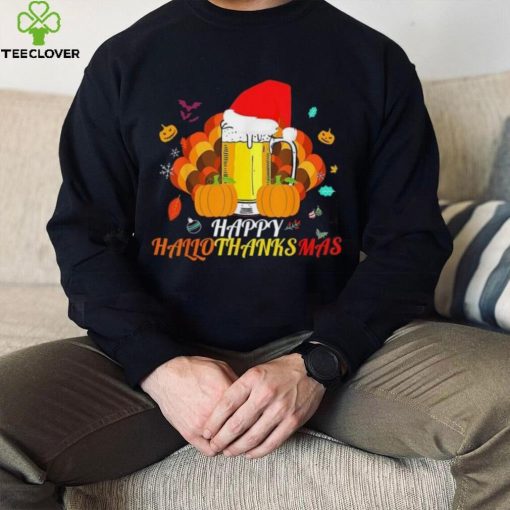 Caterpillar Hallothanksmas Beer Glass Halloween Thanksgiving Xmas Santa T  shirt