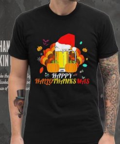 Caterpillar Hallothanksmas Beer Glass Halloween Thanksgiving Xmas Santa T shirt