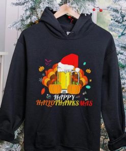 Caterpillar Hallothanksmas Beer Glass Halloween Thanksgiving Xmas Santa T shirt