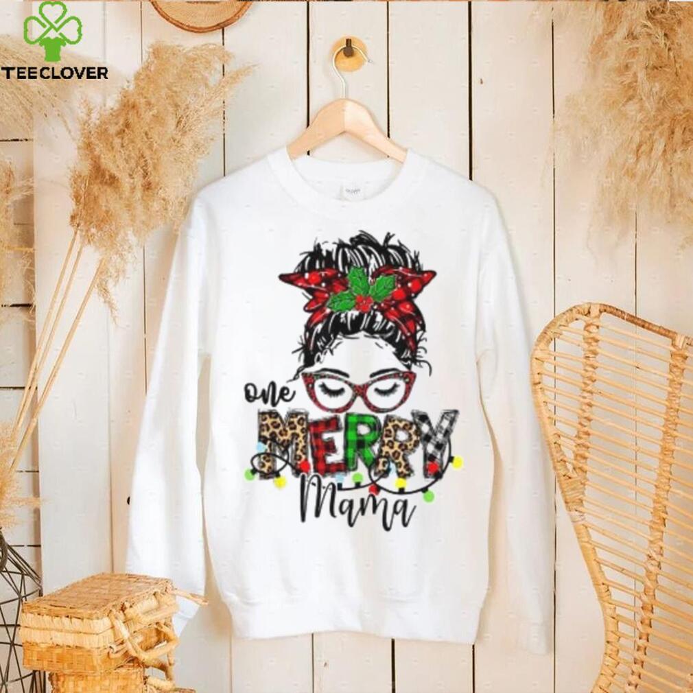 Caterpillar One Merry Mama Leopard Messy Bun Buffalo Plaid Christmas T shirt in White Caterpillar One Merry Mama Leopard Messy Bun Buffalo Plaid Christmas T shirt in White