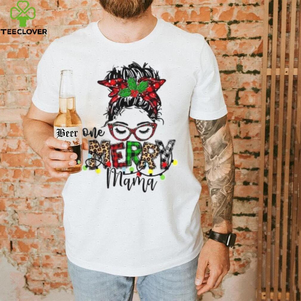 Caterpillar One Merry Mama Leopard Messy Bun Buffalo Plaid Christmas T shirt in White Caterpillar One Merry Mama Leopard Messy Bun Buffalo Plaid Christmas T shirt in White