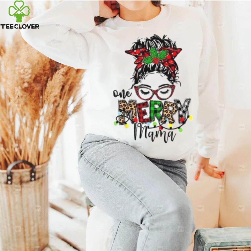 Caterpillar One Merry Mama Leopard Messy Bun Buffalo Plaid Christmas T shirt in White Caterpillar One Merry Mama Leopard Messy Bun Buffalo Plaid Christmas T shirt in White