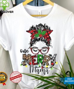 Caterpillar One Merry Mama Leopard Messy Bun Buffalo Plaid Christmas T shirt in White