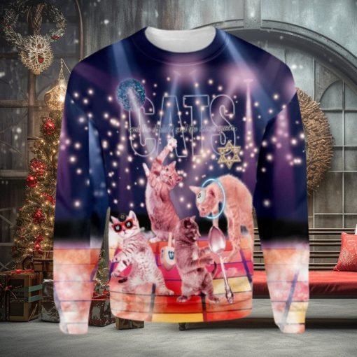 Cats And The Dreidel And The Silver Spoon Ugly Christmas Sweater