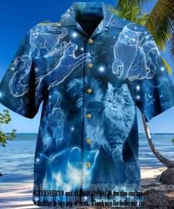 Cats Love Blue Neon Vintage Beach Button Down Full Printed Hawaiian Shi