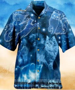 Cats Love Blue Neon Vintage Beach Button Down Full Printed Hawaiian Shi