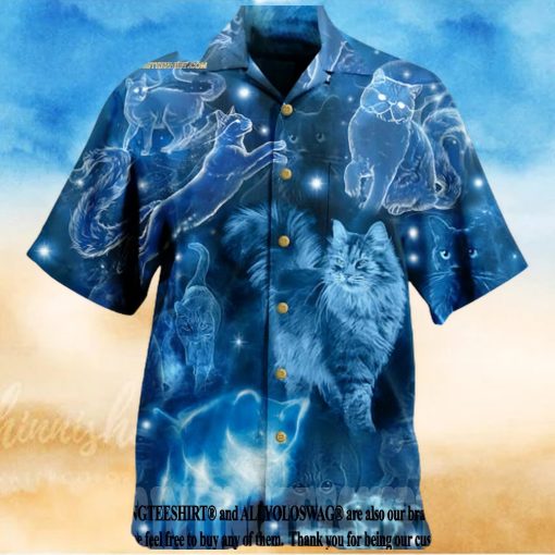 Cats Love Blue Neon Vintage Beach Button Down Full Printed Hawaiian Shi