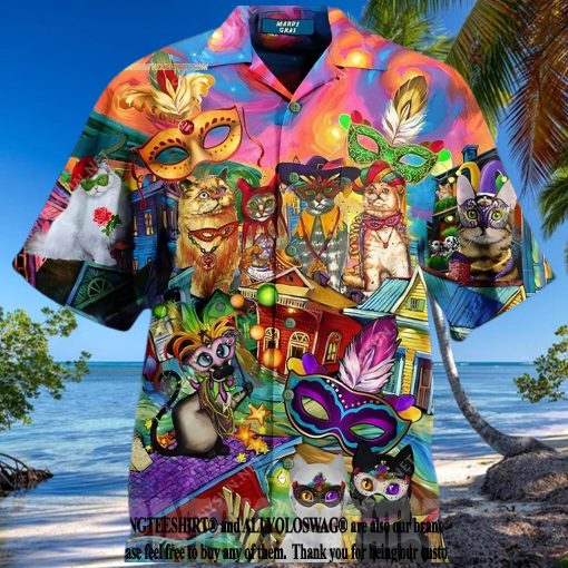 Cats Mardi Gras Fat Tuesday Carnival Summer Set Hawaiian Shirt