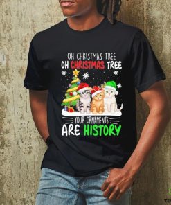 Cats hat santa oh christmas tree oh christmas tree your ornaments are history shirt