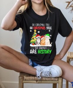 Cats hat santa oh christmas tree oh christmas tree your ornaments are history shirt