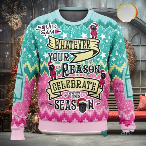 Celebrate The Season Squid Game 3D Ugly Christmas Sweater Unisex Christmas Sweater For Men And Women