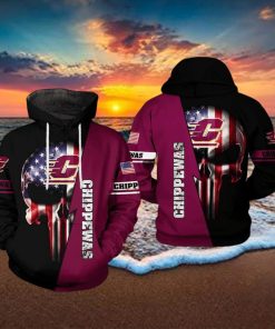 Central Michigan Chippewas NCAA US Flag Skull 3D Printed Hoodie