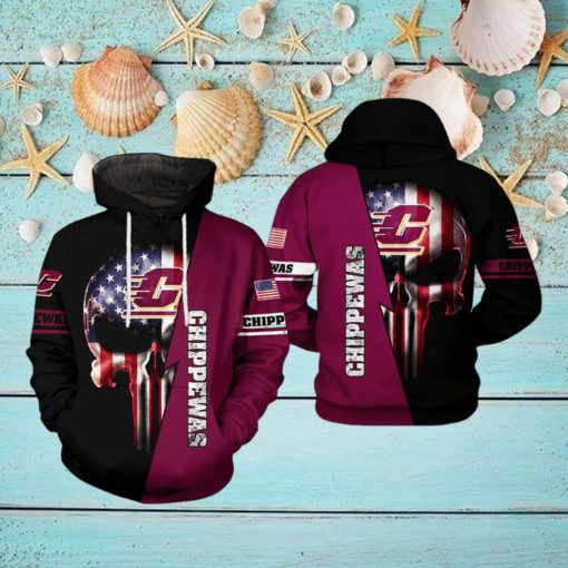 Central Michigan Chippewas NCAA US Flag Skull 3D Printed Hoodie