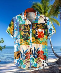 ChArmkpR European and American men s Hawaiian holiday style flower contrast creative stitching printed shirt