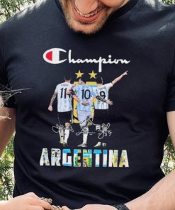 Champion Di Maria Messi And Álvarez Argentina Signatures Shirt