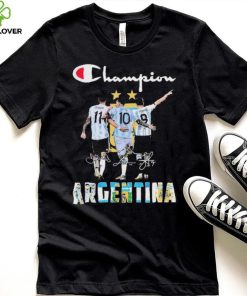 Champion Di Maria Messi And Álvarez Argentina Signatures Shirt