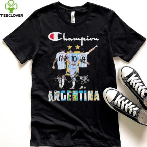 Champion Di Maria Messi And Álvarez Argentina Signatures Shirt