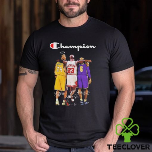 Champion Kobe Bryant, Michael Jordan and Lebron James NBA Legend signatures shirt