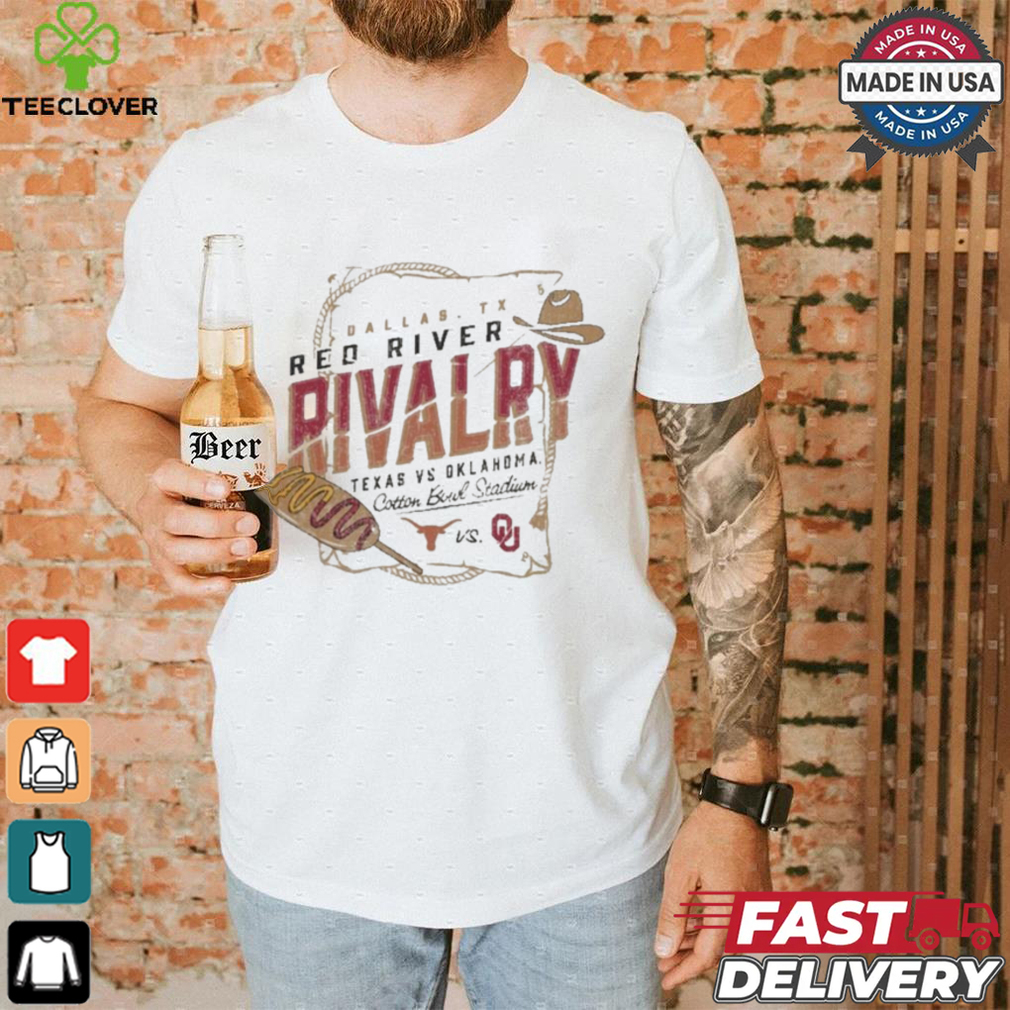 Champion Oatmeal Texas Longhorns vs. Oklahoma Sooners Red River Rivalry Corn Dog Match Up T shirt Champion Oatmeal Texas Longhorns vs. Oklahoma Sooners Red River Rivalry Corn Dog Match Up T shirt