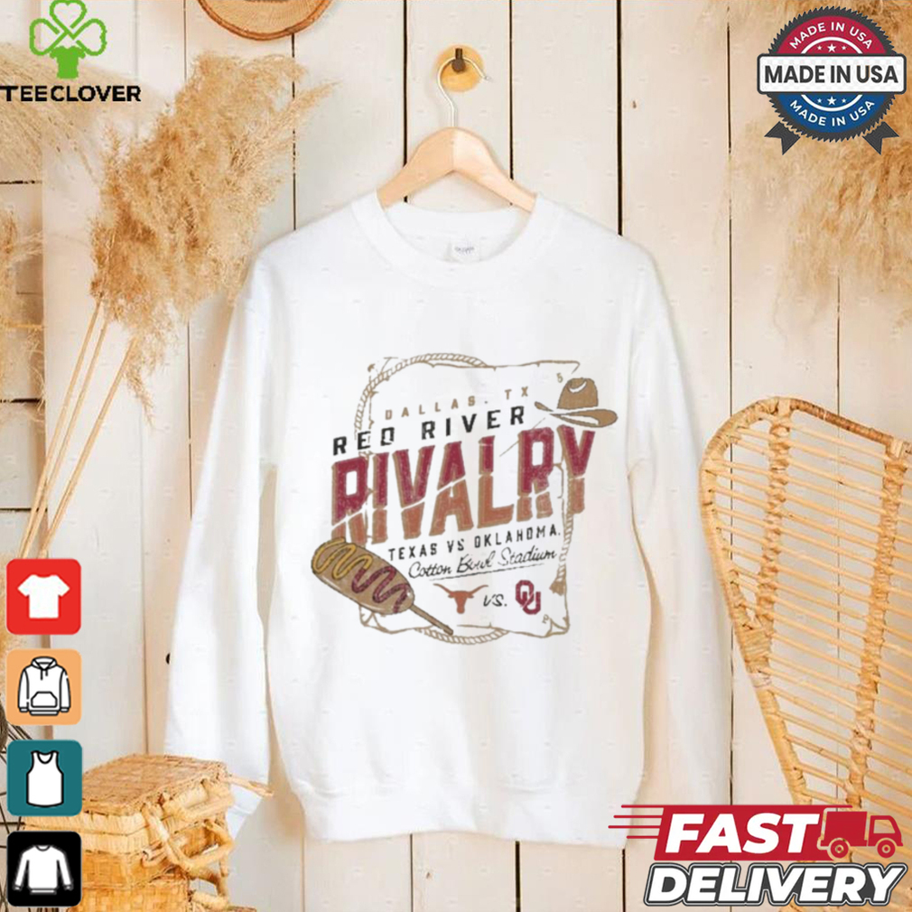 Champion Oatmeal Texas Longhorns vs. Oklahoma Sooners Red River Rivalry Corn Dog Match Up T shirt Champion Oatmeal Texas Longhorns vs. Oklahoma Sooners Red River Rivalry Corn Dog Match Up T shirt