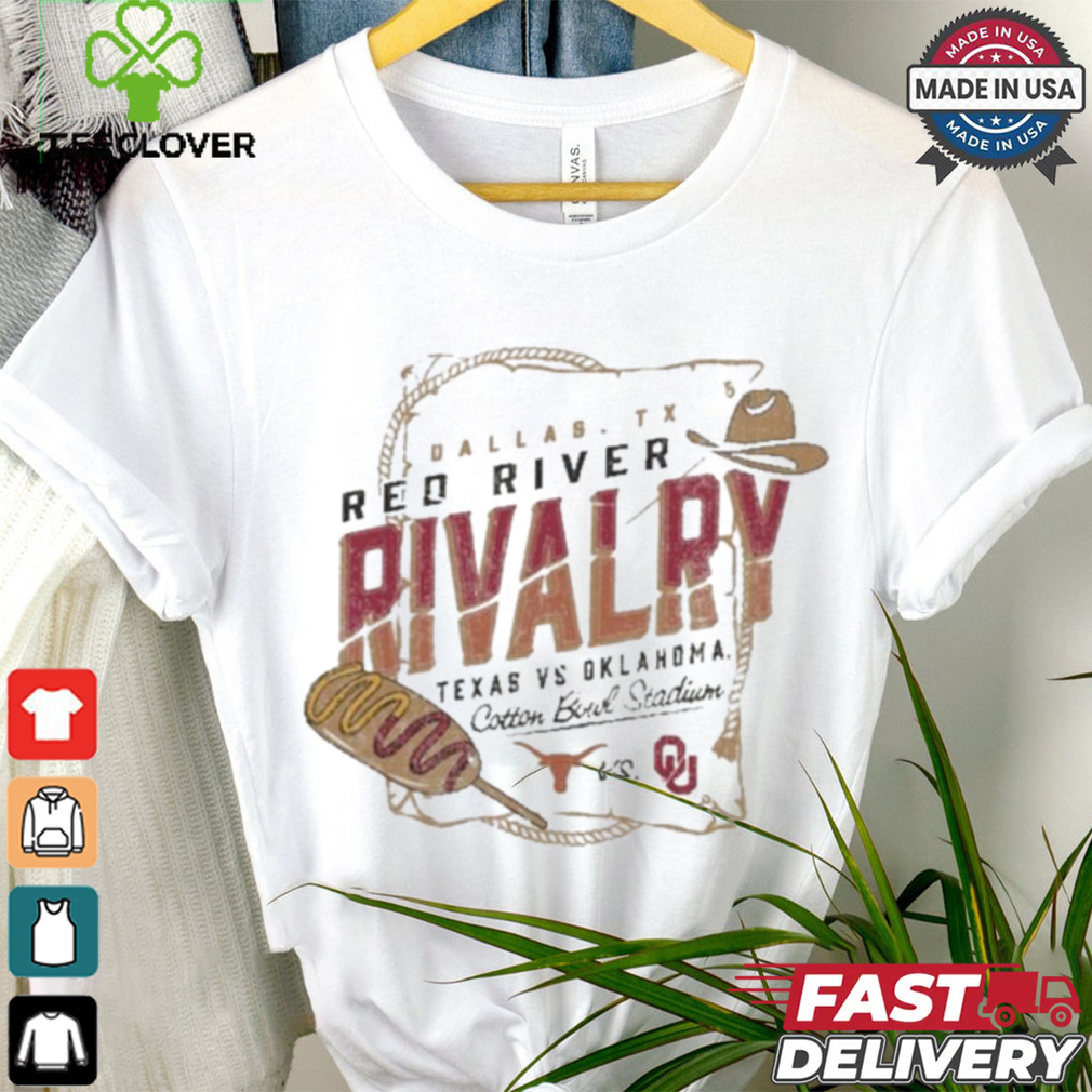 Champion Oatmeal Texas Longhorns vs. Oklahoma Sooners Red River Rivalry Corn Dog Match Up T shirt Champion Oatmeal Texas Longhorns vs. Oklahoma Sooners Red River Rivalry Corn Dog Match Up T shirt