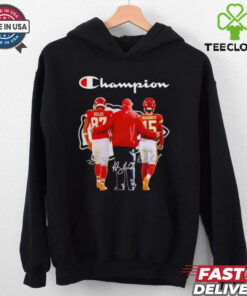 Champion Travis Kelce Andy Reid and Patrick Mahomes signatures shirt
