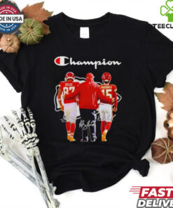 Champion Travis Kelce Andy Reid and Patrick Mahomes signatures shirt