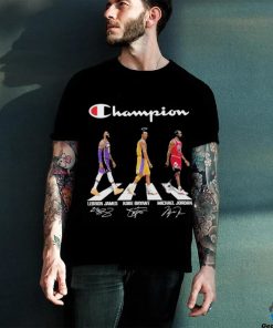 Champions LeBron James Kobe Bryant Michael Jordan walking road signatures hoodie, sweater, longsleeve, shirt v-neck, t-shirt