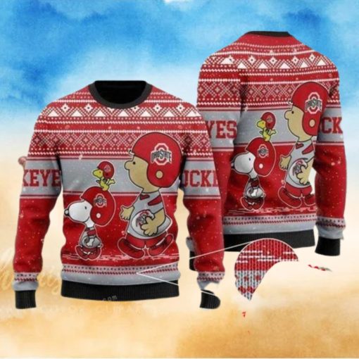 Charlie Brown And Snoopy Ohio State Buckeyes Christmas Ugly Sweater Mens