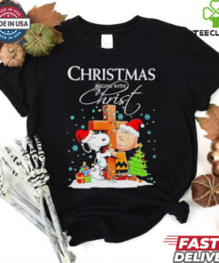 Charlie Brown and Snoopy Christmas Begins with Christ Black shirt