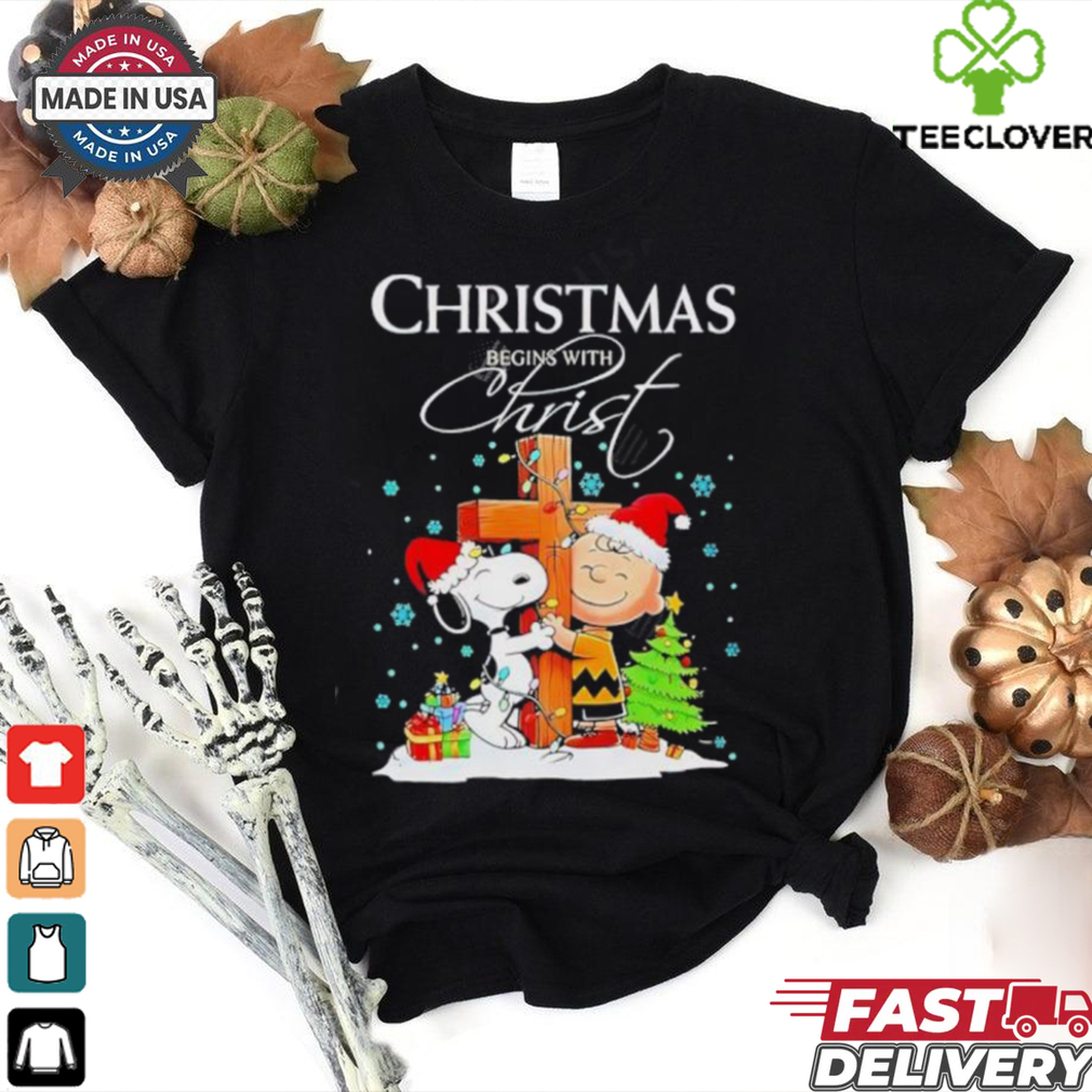 Charlie Brown and Snoopy Christmas Begins with Christ Black shirt Charlie Brown and Snoopy Christmas Begins with Christ Black shirt