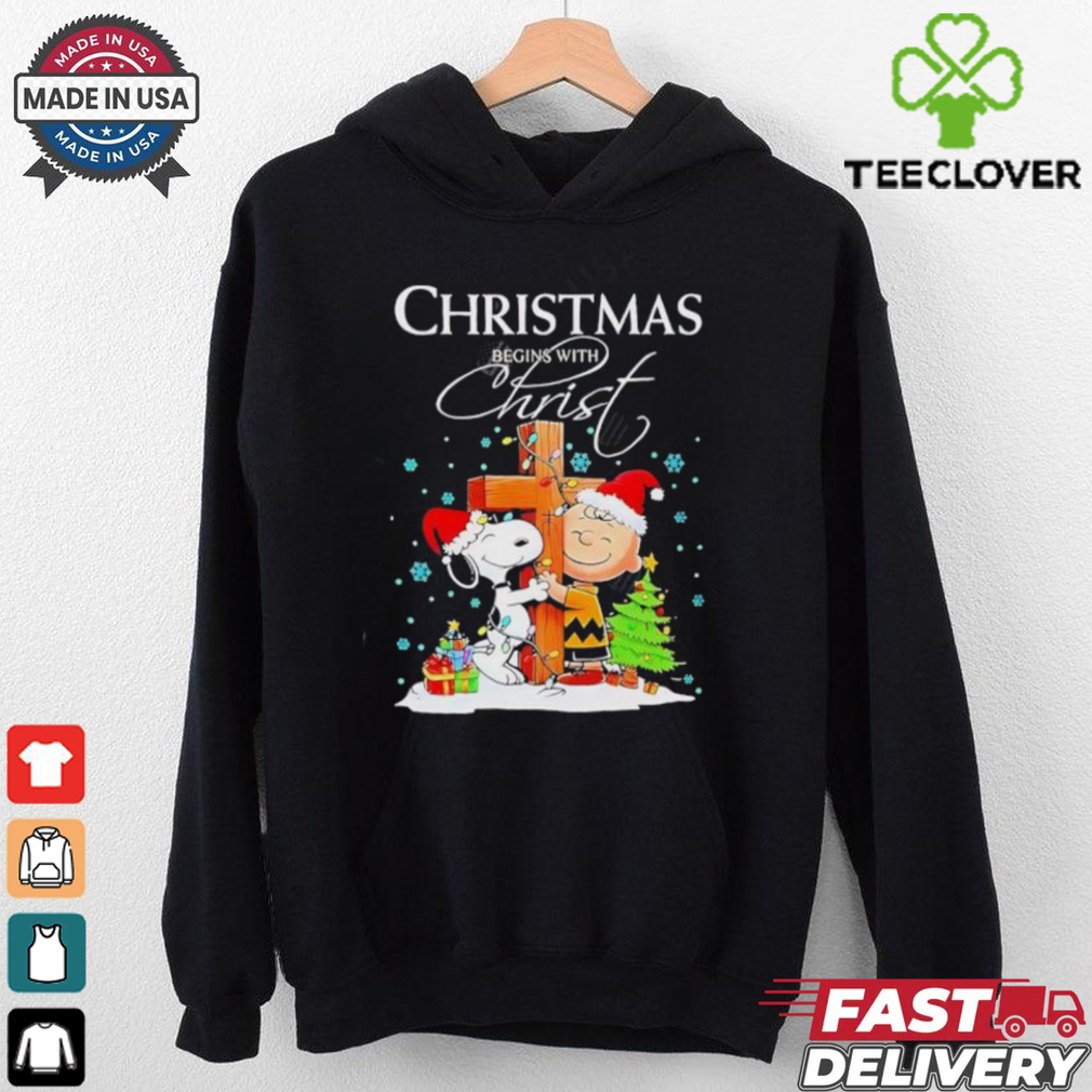 Charlie Brown and Snoopy Christmas Begins with Christ Black shirt Charlie Brown and Snoopy Christmas Begins with Christ Black shirt