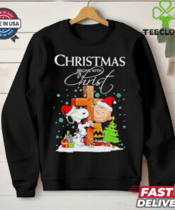 Charlie Brown and Snoopy Christmas Begins with Christ Black shirt 2 Charlie Brown and Snoopy Christmas Begins with Christ Black shirt