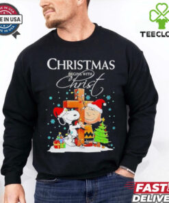 Charlie Brown and Snoopy Christmas Begins with Christ Black shirt 3 Charlie Brown and Snoopy Christmas Begins with Christ Black shirt