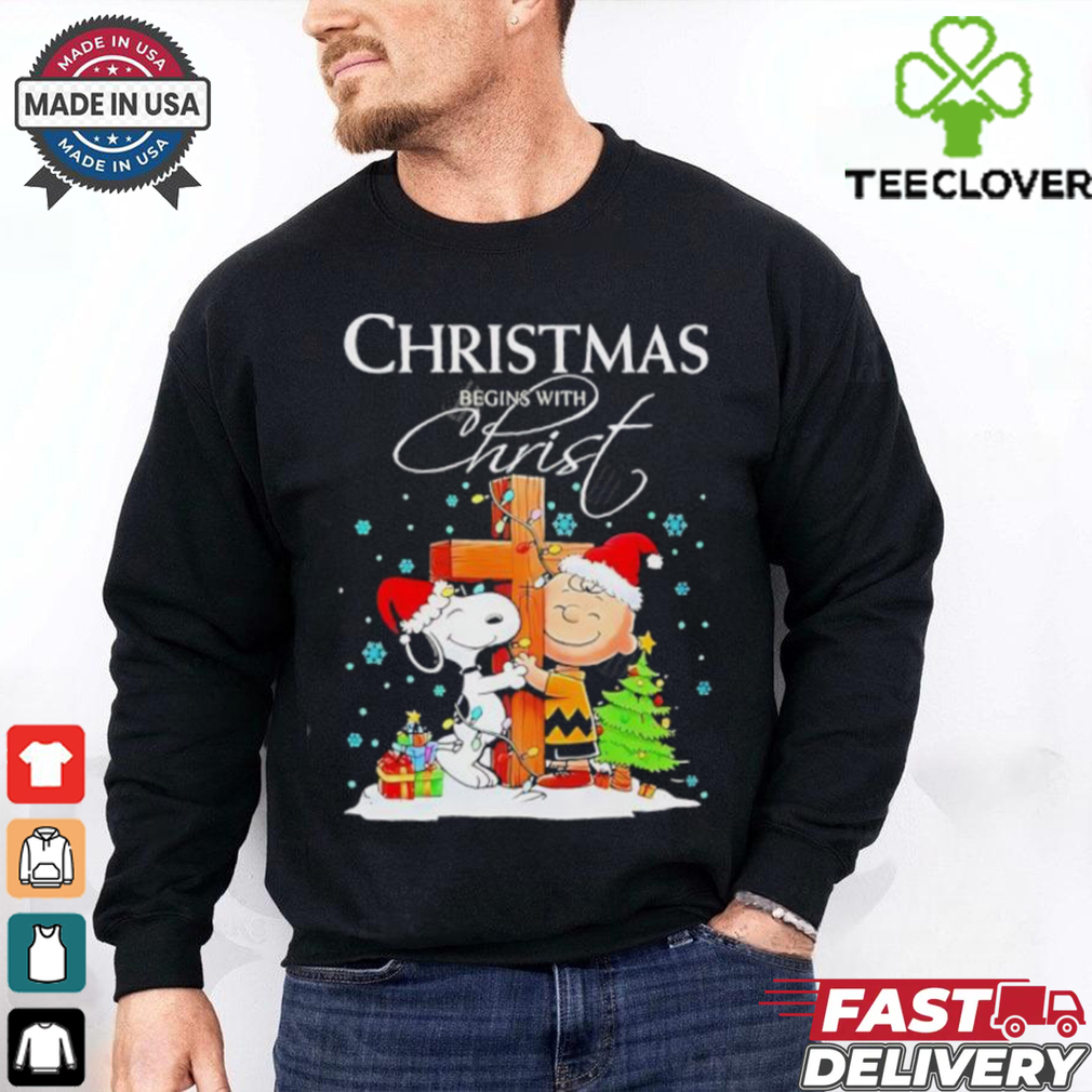 Charlie Brown and Snoopy Christmas Begins with Christ Black shirt Charlie Brown and Snoopy Christmas Begins with Christ Black shirt