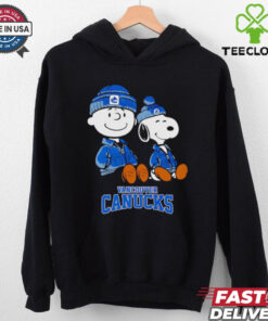 Charlie Brown and Snoopy sitting Vancouver Canucks shirt
