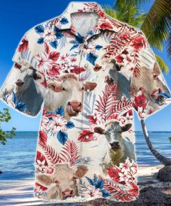 Charolais Cattle Australian Flag With Flowers Hawaiian Shirt Aloha Shirt For Men Women