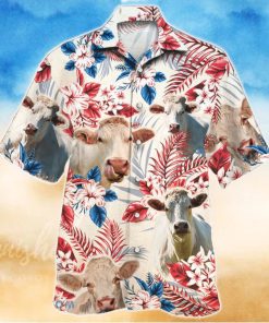 Charolais Cattle Australian Flag With Flowers Hawaiian Shirt Aloha Shirt For Men Women