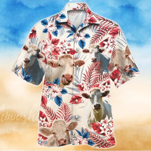 Charolais Cattle Australian Flag With Flowers Hawaiian Shirt Aloha Shirt For Men Women