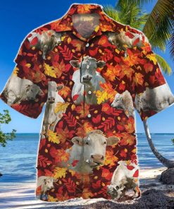 Charolais Cattle Autumn Leaves Hawaiian Shirt Aloha Shirt For Men Women