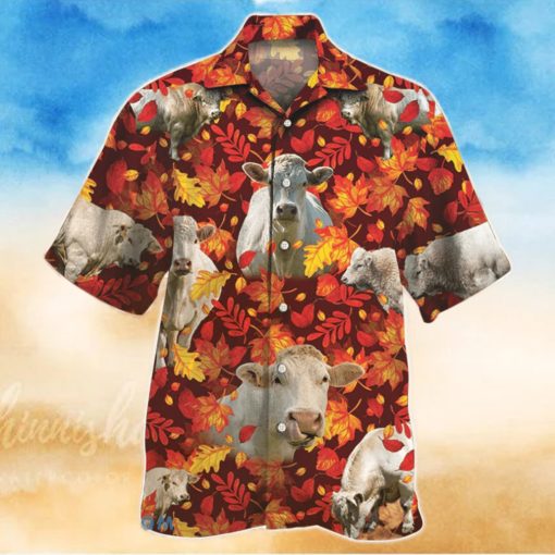 Charolais Cattle Autumn Leaves Hawaiian Shirt Aloha Shirt For Men Women