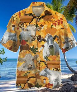 Charolais Cattle Nature Autumn Pumpkin Hawaiian Shirt Aloha Shirt For Men Women