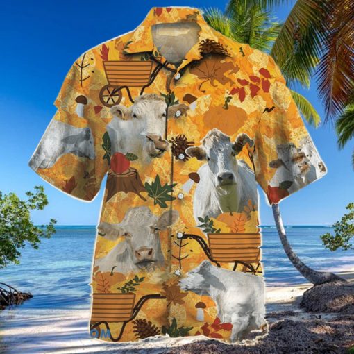 Charolais Cattle Nature Autumn Pumpkin Hawaiian Shirt Aloha Shirt For Men Women