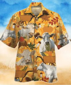 Charolais Cattle Nature Autumn Pumpkin Hawaiian Shirt Aloha Shirt For Men Women