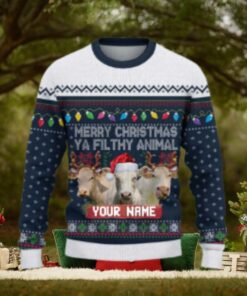 Charolais Merry Christmas Ugly Sweater Xmas, Custom Cow Ugly Sweatshirt Gift For Farmer Cow Lover