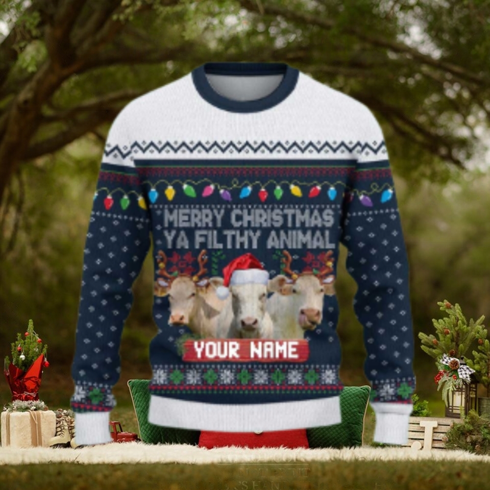 Charolais Merry Christmas Ugly Sweater Xmas, Custom Cow Ugly Sweatshirt Gift For Farmer Cow Lover Charolais Merry Christmas Ugly Sweater Xmas, Custom Cow Ugly Sweatshirt Gift For Farmer Cow Lover