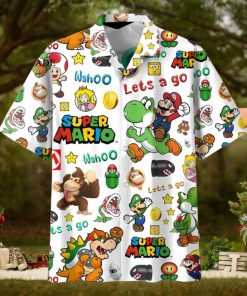 Cheap Lets Go White Super Mario Button Up Hawaiians Shirt