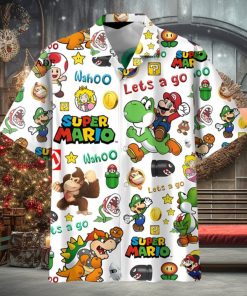 Cheap Lets Go White Super Mario Button Up Hawaiians Shirt