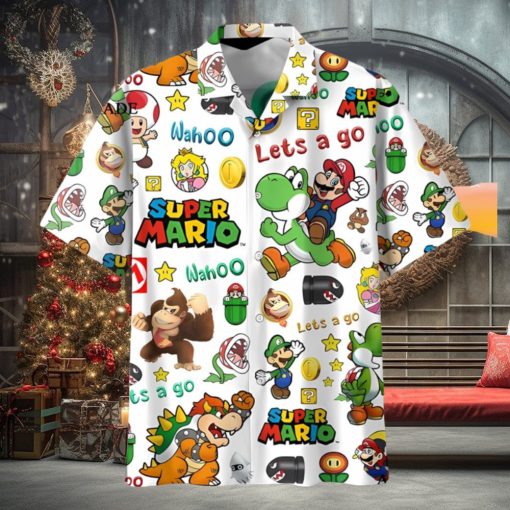 Cheap Lets Go White Super Mario Button Up Hawaiians Shirt