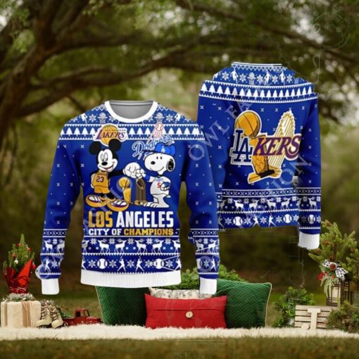 Cheap Mickey And Snoopy Los Angeles Dodgers Ugly Christmas Sweater